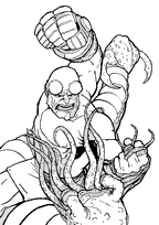 coloriage hellboy se bat contre la pieuvre